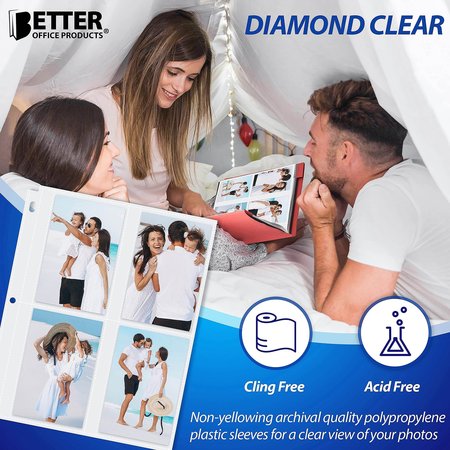 Better Office Products Photo Album Refill Sheets, For 3.5 x 5 Inch Photos, Heavyweight, Diamond Clear, 100PK 32410